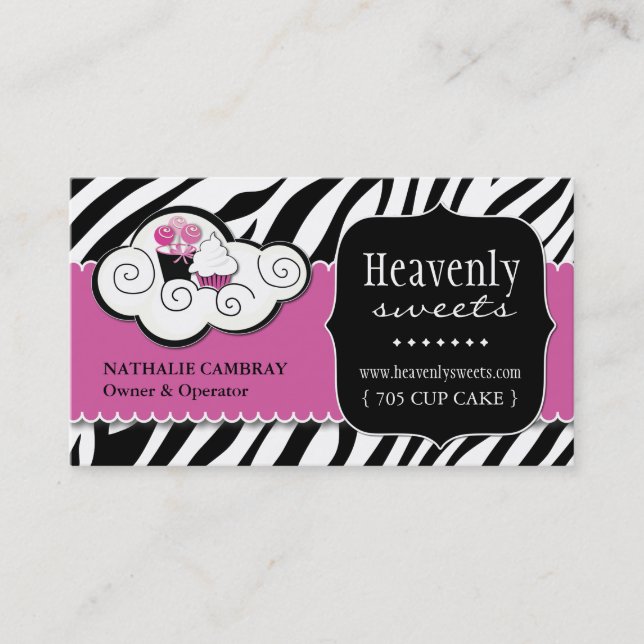 Bold Zebra Print Bakery Business Card (Front)