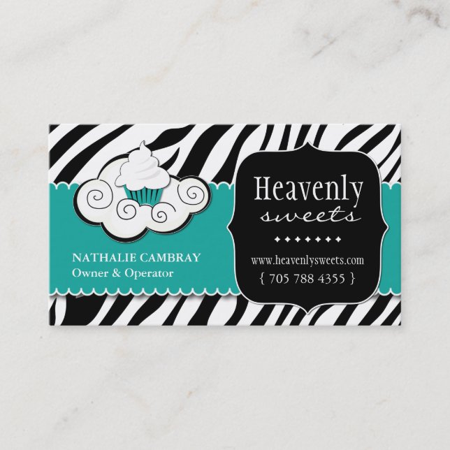 Bold Zebra Print Bakery Business Card (Front)