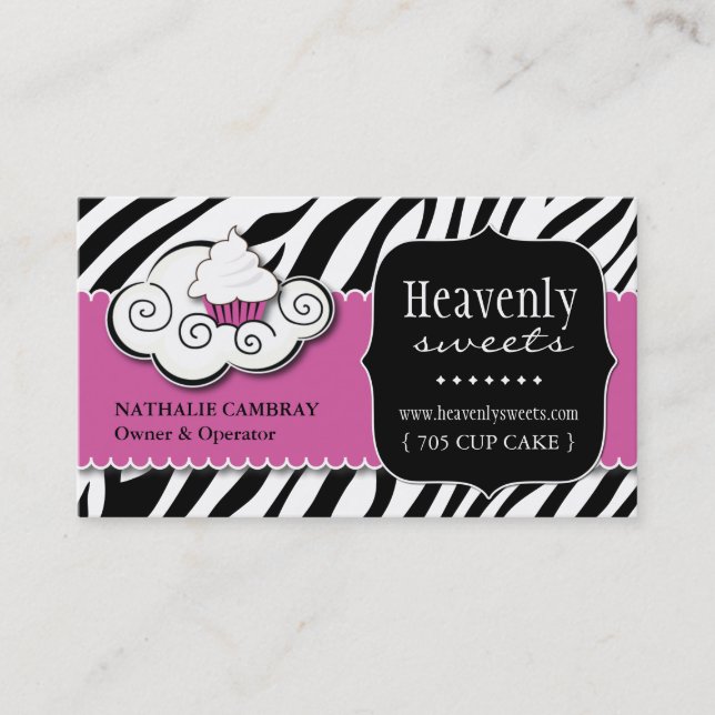 Bold Zebra Print Bakery Business Card (Front)