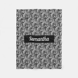 Bold Zebra Stripe Black and White with Name Fleece Blanket