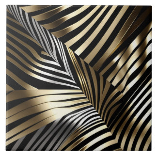 Bold Zebra Stripes - Black, Gold, Silver design Tile