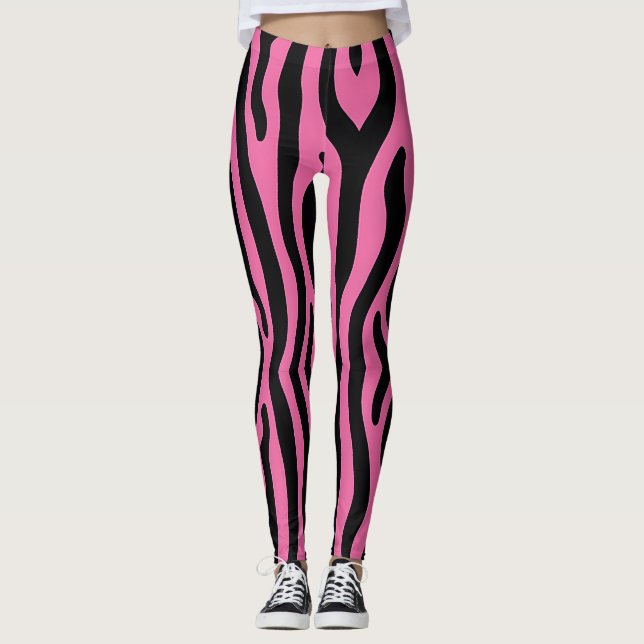 Bold zebra stripes in hot pink and black leggings (Front)