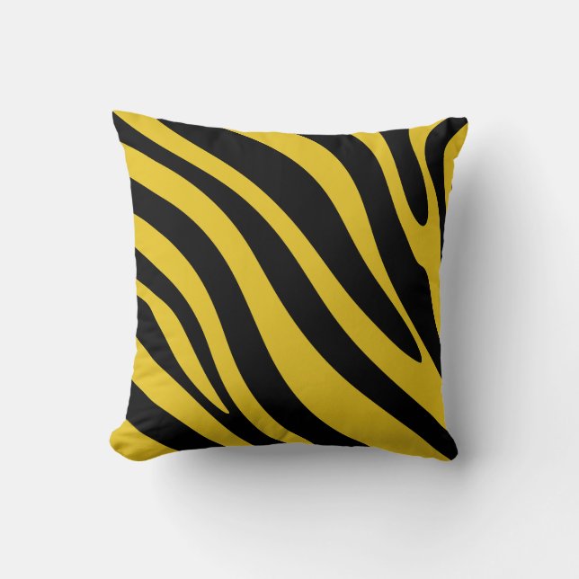 Bold Zebra Stripes in Yellow and Black Throw Pillow (Front)