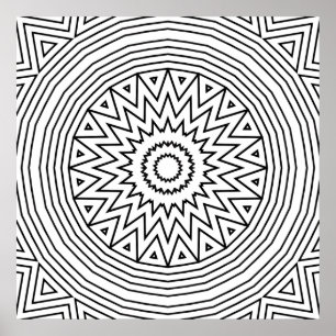 Bold Zigzag Starburst Mandala Colouring Pattern Poster