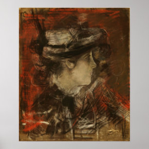 Boldini - Head Of A Woman On A Red Background Poster