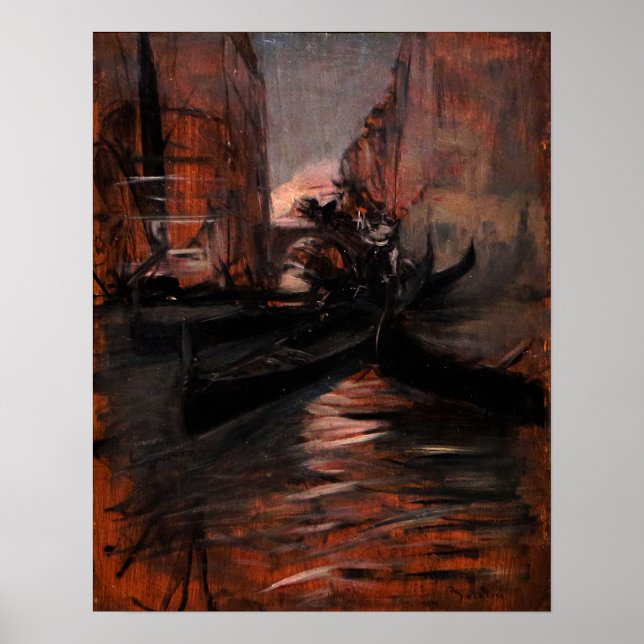 Boldini - In Venice With Gondolas Poster (Front)