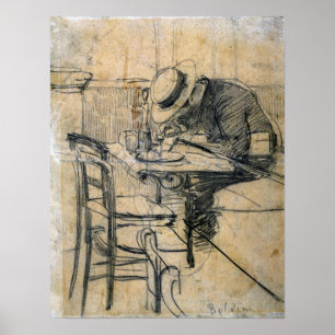 Boldini - The Helleu Painter Sitting At A Cafe Poster