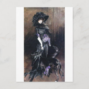 boldini woman and dog greyhound postcard