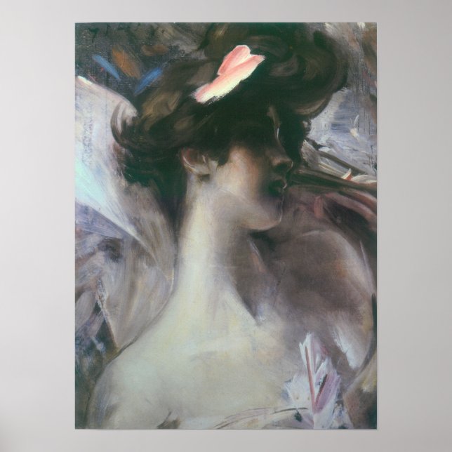 Boldini - Young Woman's Head Pink Background 1912 Poster (Front)
