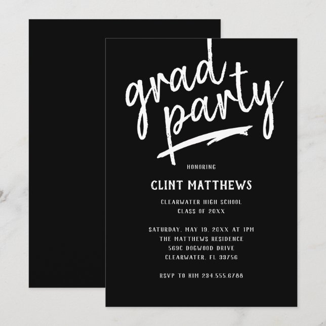 Boldly Brushed Grad Party Invitation (Front/Back)