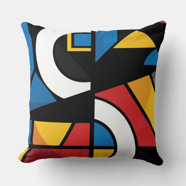 Boldly Coloured Geometric Cubist Abstract Throw Pillow (Front)
