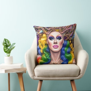Boldly Glowing Rainbow Drag Queen Artwork Design Throw Pillow