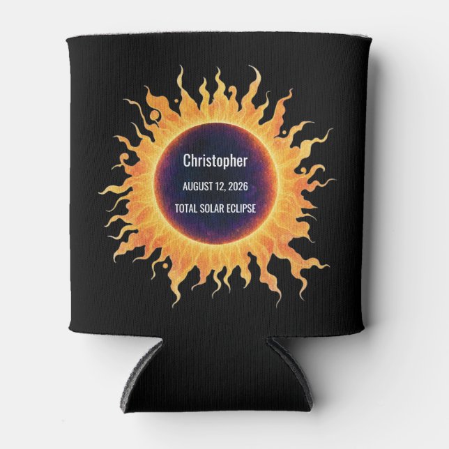BoldWatercolor Total Solar Eclipse 2026 Name Can Cooler (Front)