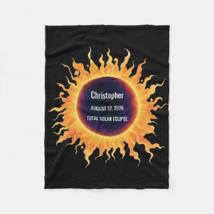 BoldWatercolor Total Solar Eclipse 2026 Name Fleece Blanket