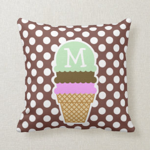 Bole Brown Polka Dots; Ice Cream Throw Pillow