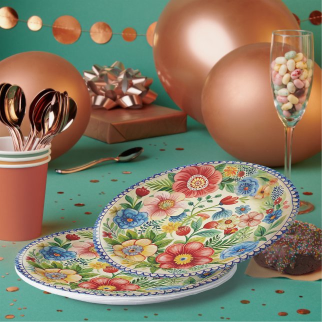 Boleslawiec Polish Pottery Floral Paper Plate Set (Multi)