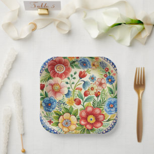 Boleslawiec Polish Pottery Floral Paper Plate Set