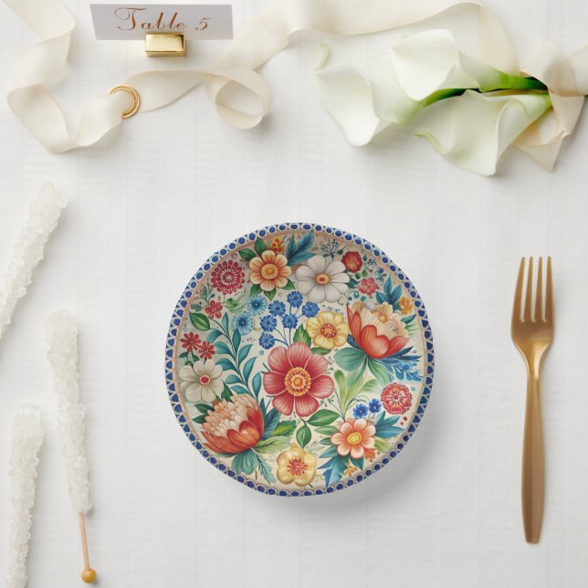 Boleslawiec Polish Pottery Floral Paper Plate Set (Wedding)