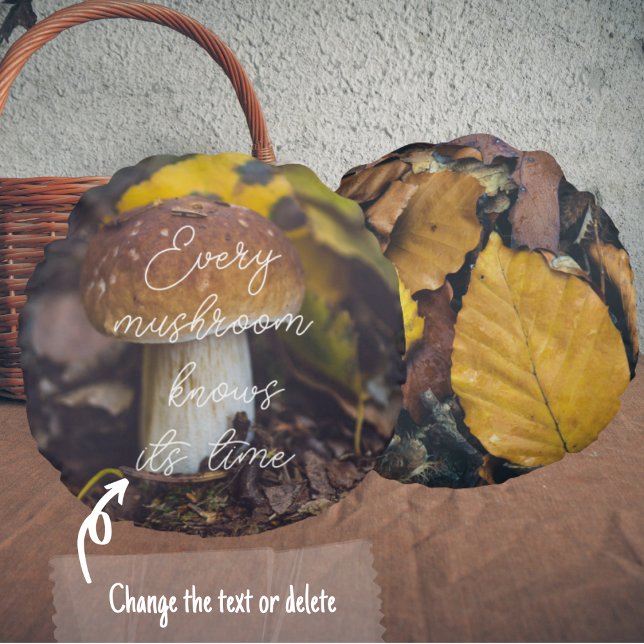 Bolete mushroom with yellow leaves round pillow (Creator Uploaded)