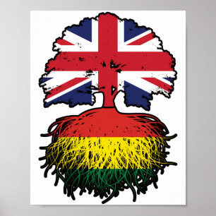Bolivia Bolivian British UK Tree Roots Flag Poster