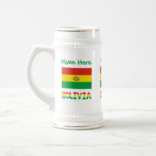 Bolivia Bolivian Flag Personalized Green Text Beer Stein