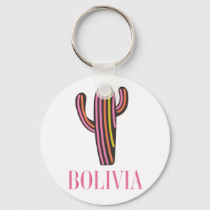 Bolivia cactus travel poster postcard keychain