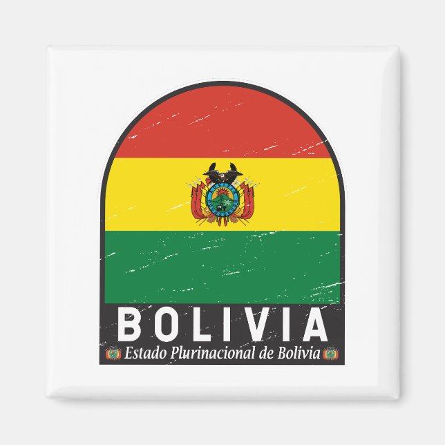 Bolivia Flag Emblem Distressed Vintage Magnet (Front)