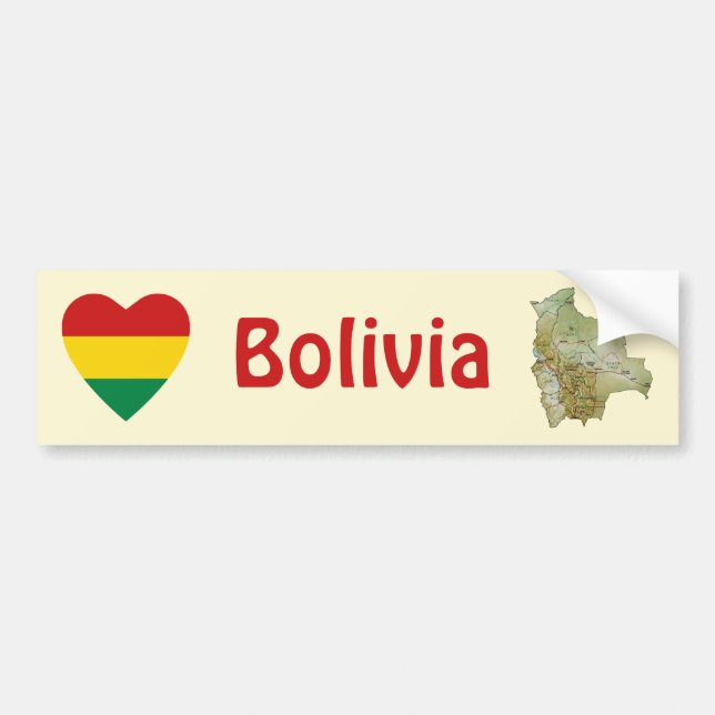 Bolivia Flag Heart + Map Bumper Sticker (Front)