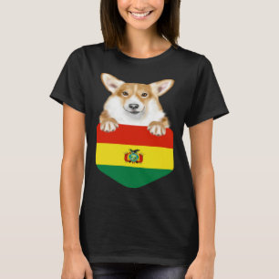 Bolivia Flag Pembroke Welsh Corgi Dog In Pocket T-Shirt