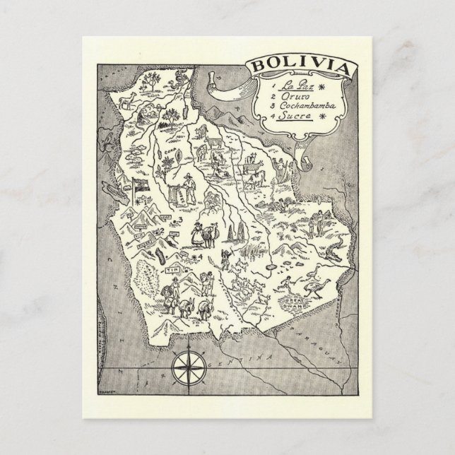 Bolivia Map Postcard (Front)