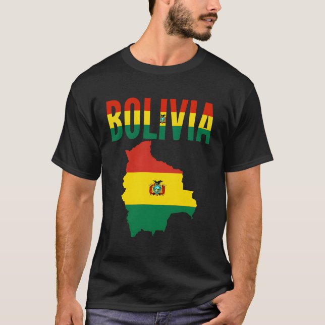 Bolivian Bolivia Country Map Flag T-Shirt (Front)