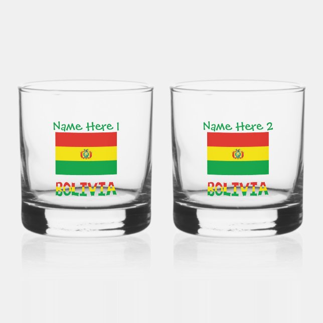 Bolivian Flag Bolivia Green Personalization  Whiskey Glass (Front)