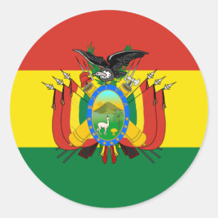 Bolivian Flag & Coat of Arms, Flag of Bolivia Classic Round Sticker