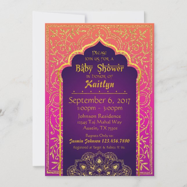 Bollywood Arabian Nights Baby Shower Invitation (Front)