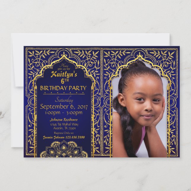 Bollywood Arabian Nights Birthday Invitation Card (Front)