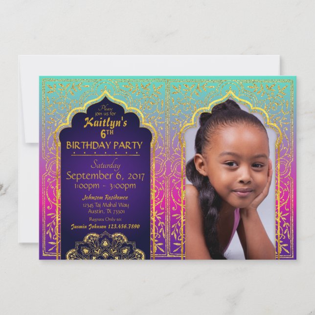 Bollywood Arabian Nights Birthday Invitation Card (Devant)
