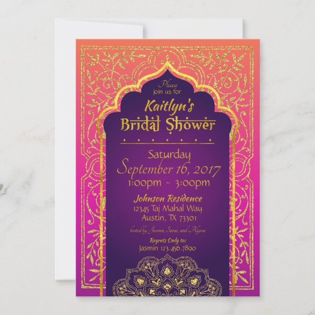 Bollywood Arabian Nights Bridal Shower Invitation (Front)