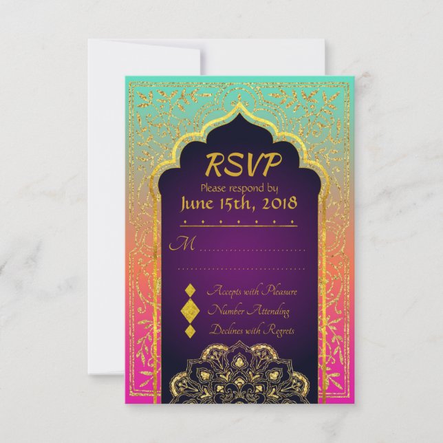 Bollywood Arabian Nights Mariage carte RSVP (Devant)