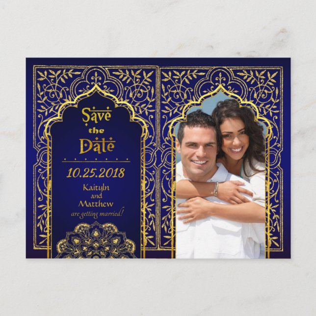 Bollywood Arabian Nights Save the Date Announcement Postcard (Front)