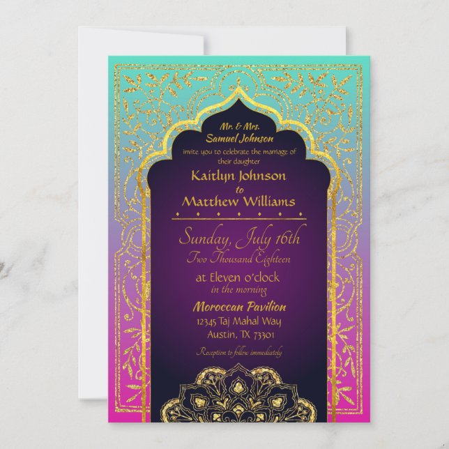 Bollywood Arabian Nights Wedding Invitation (Front)