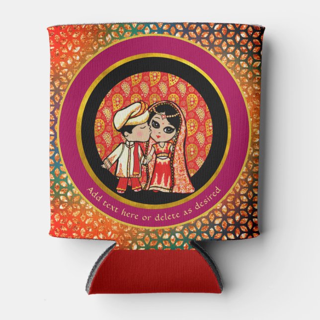 Bollywood Engagement Indian Wedding Cute Couple Can Cooler (Front)