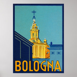 Bologna, city buildings, Italy, vintage travel Poster