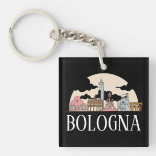 Bologna Italy City Silhouette Vintage Travel Keychain