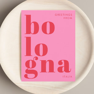 Bologna Italy red pink typography Postcard
