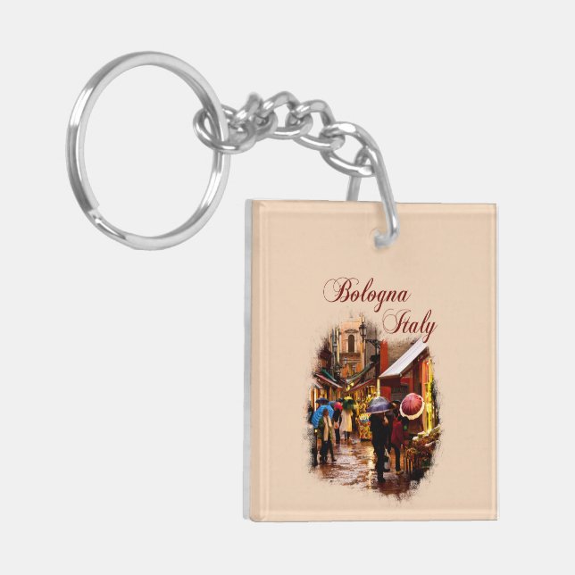Bologna, Italy: Shopping in the Rain Keychain (Front Left)