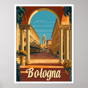 Bologna Italy Vintage Travel Illustration Poster