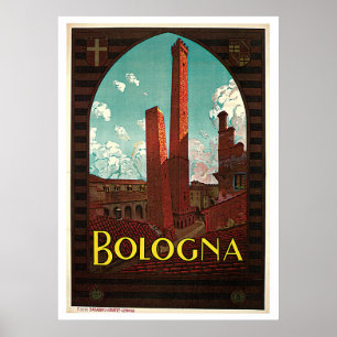 Bologna Two Towers Italy Vintage Travel Poster