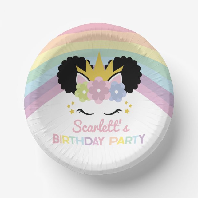 Bols En Carton Afro Puff Unicorn Rainbows fête d'anniversaire (Recto)