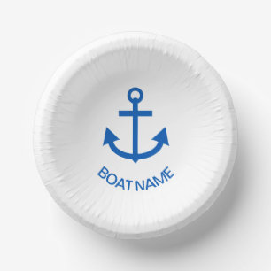 Bols En Carton Ancre Bleu Personnalisé Votre Nom De Bateau Blanc