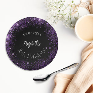 Bols En Carton Anniversaire noir violet parties scintillant nom d